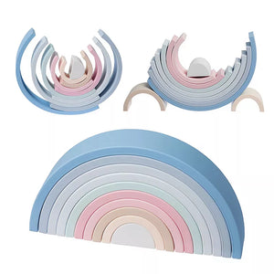 Bloques de Silicona Arcoíris - Juego de Construcción Montessori para Bebés 🌈👶
